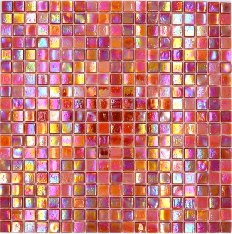 Mosaico de vidrio mosaico azulejos naranja rojo iridiscente pared azulejo espejo MOS58-0902
