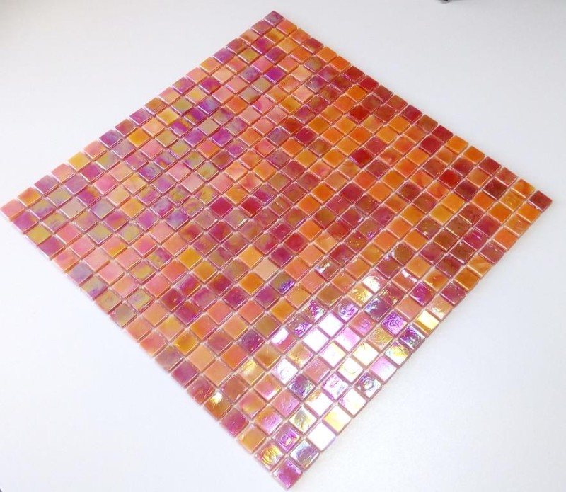 Mosaico de vidrio mosaico azulejos naranja rojo iridiscente pared azulejo espejo MOS58-0902