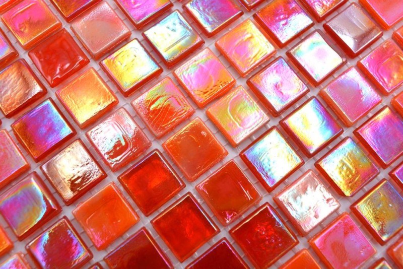 Mosaico de vidrio mosaico azulejos naranja rojo iridiscente pared azulejo espejo MOS58-0902