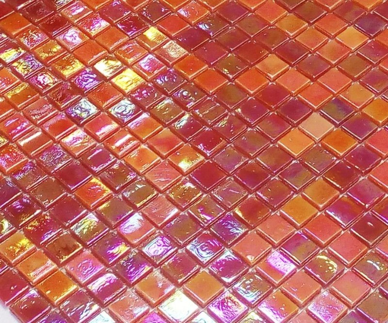 Mosaico de vidrio mosaico azulejos naranja rojo iridiscente pared azulejo espejo MOS58-0902