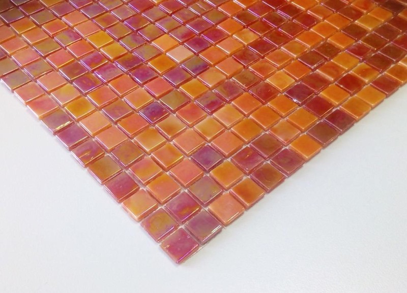 Mosaico de vidrio mosaico azulejos naranja rojo iridiscente pared azulejo espejo MOS58-0902