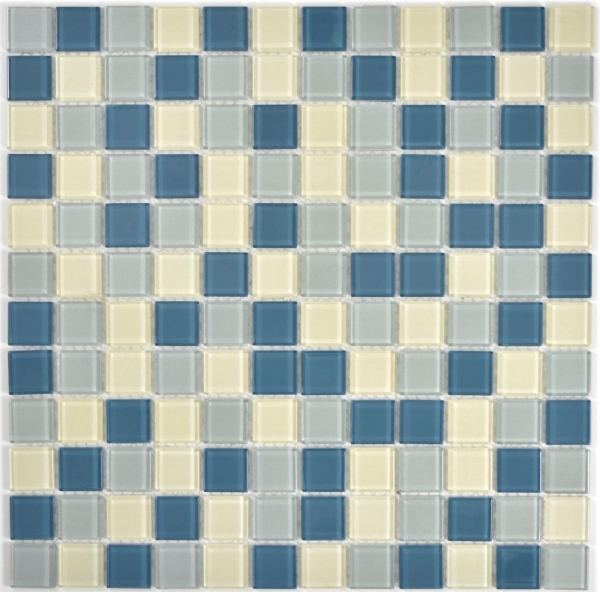 Muestra de mano mosaico azulejo Mosaico de vidrio translúcido Cristal blanco metálico plata metálico gris MOS63-0122_m