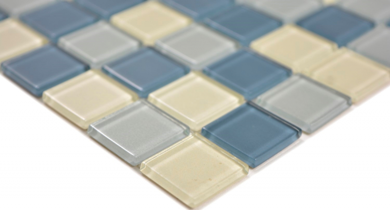 Muestra de mano mosaico azulejo Mosaico de vidrio translúcido Cristal blanco metálico plata metálico gris MOS63-0122_m