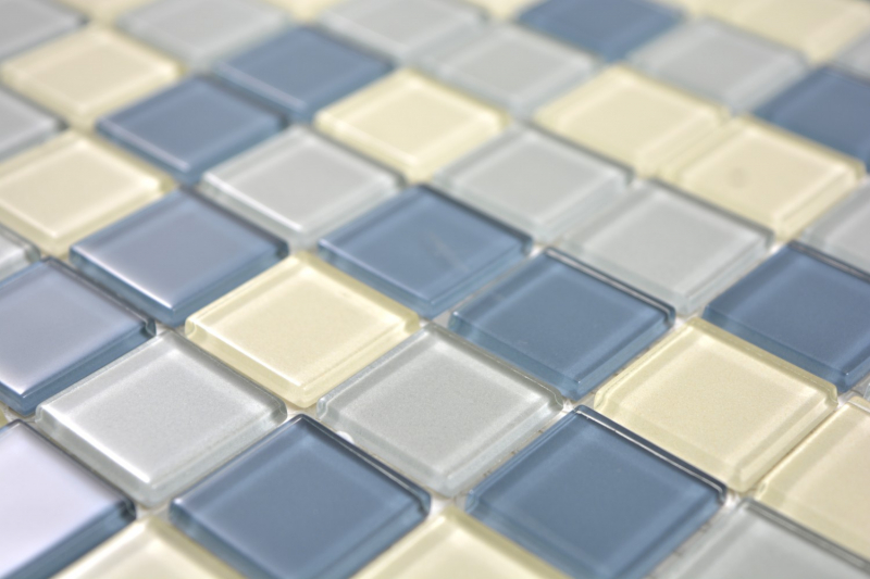 Muestra de mano mosaico azulejo Mosaico de vidrio translúcido Cristal blanco metálico plata metálico gris MOS63-0122_m