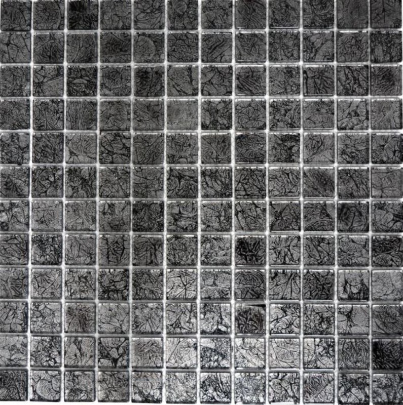 Muestra de mano mosaico azulejo Mosaico de vidrio translúcido Estructura de cristal negro MOS63-CM-4BL12_m