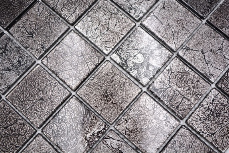 Mosaico de vidrio mosaico azulejo espejo plata antracita negro estructura metal look MOS126-CM4BL22