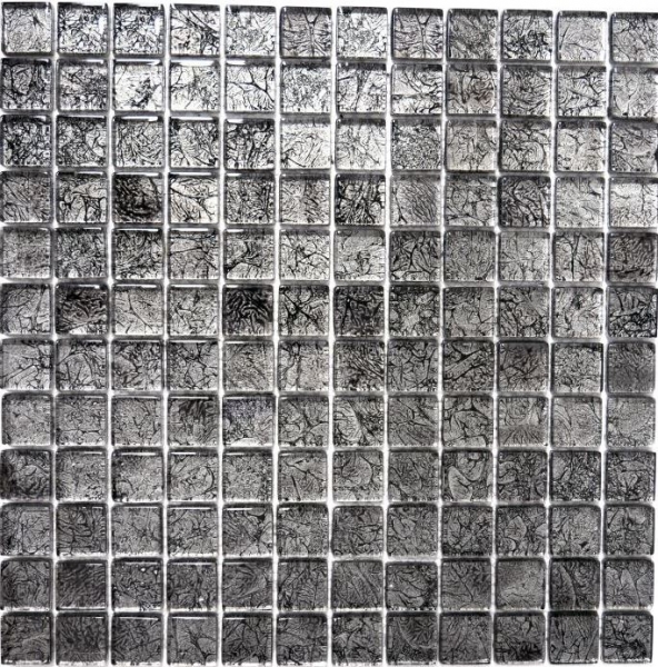 Mosaico de vidrio mosaico azulejo plata antracita negro estructura metal look MOS126-8BL17