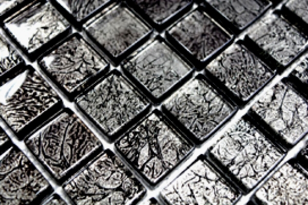 Mosaico de vidrio mosaico azulejo plata antracita negro estructura metal look MOS126-8BL17