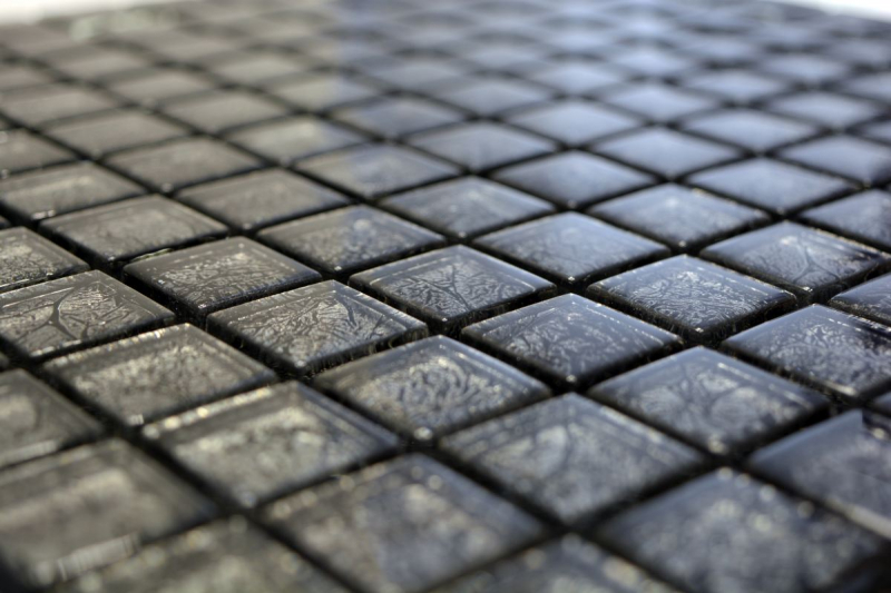 Mosaico de vidrio mosaico azulejo plata antracita negro estructura metal look MOS126-8BL17