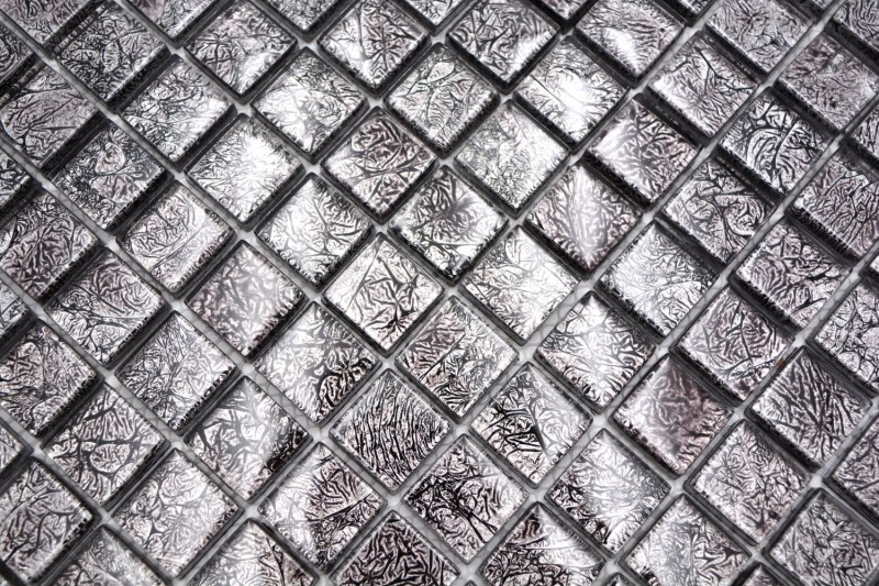 Mosaico de vidrio mosaico azulejo plata antracita negro estructura metal look MOS126-8BL17