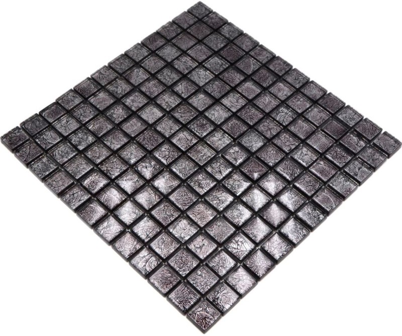 Mosaico de vidrio mosaico azulejo plata antracita negro estructura metal look MOS126-8BL17