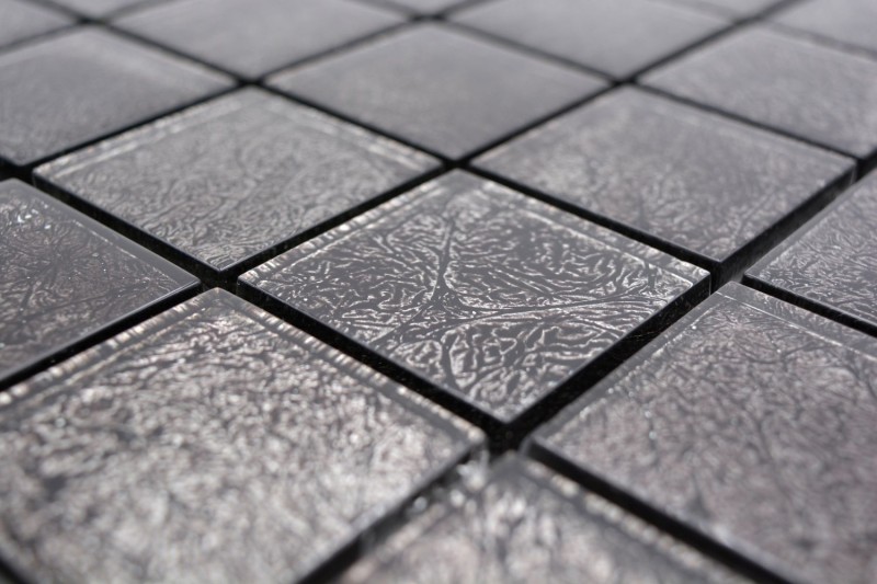 Mosaico de vidrio mosaico azulejo plata antracita negro estructura metal look MOS126-8BL27