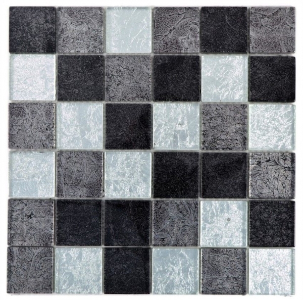 Muestra de mano mosaico azulejo Translúcido negro Mosaico de vidrio Cristal plata negro estructura MOS126-1704_m