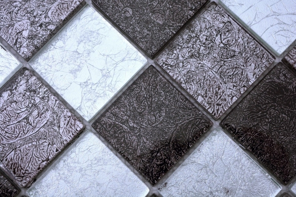 Muestra de mano mosaico azulejo Translúcido negro Mosaico de vidrio Cristal plata negro estructura MOS126-1704_m