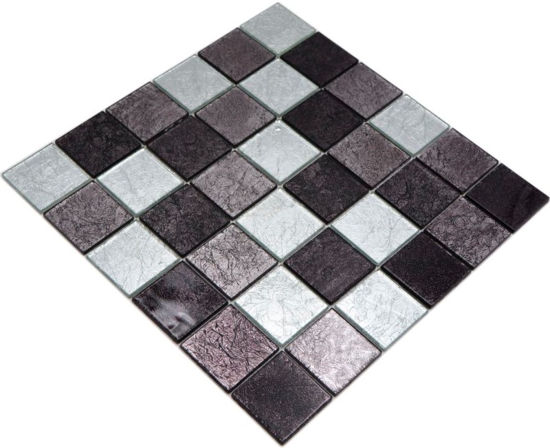 Mosaico de azulejos de vidrio mosaico de plata gris negro estructura de metal mirada MOS126-1704