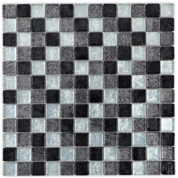 Muestra de mano mosaico azulejo Translúcido negro Mosaico de vidrio Cristal plata negro estructura MOS126-1783_m