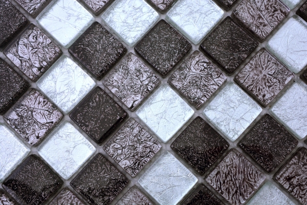 Muestra de mano mosaico azulejo Translúcido negro Mosaico de vidrio Cristal plata negro estructura MOS126-1783_m