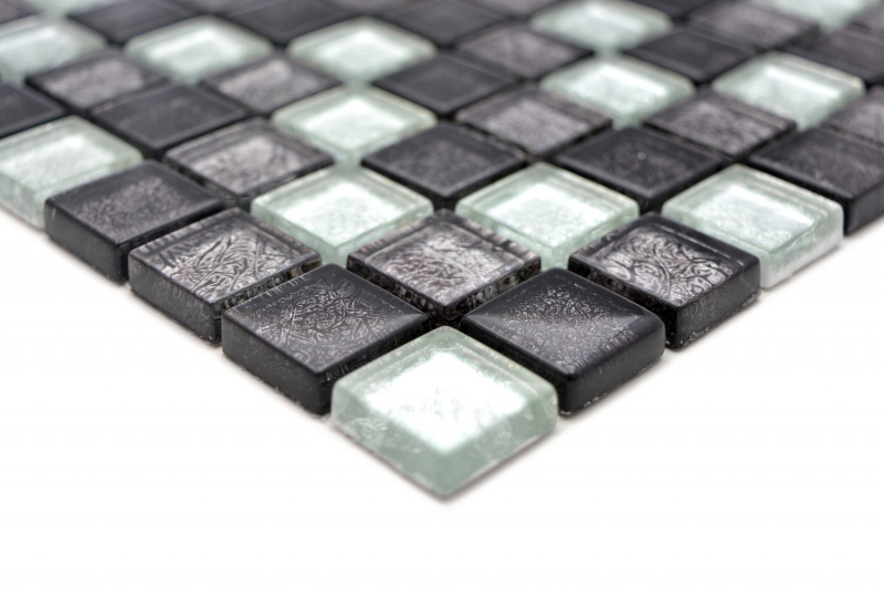 Muestra de mano mosaico azulejo Translúcido negro Mosaico de vidrio Cristal plata negro estructura MOS126-1783_m