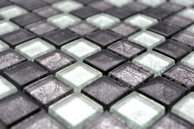 Muestra de mano mosaico azulejo Translúcido negro Mosaico de vidrio Cristal plata negro estructura MOS126-1783_m