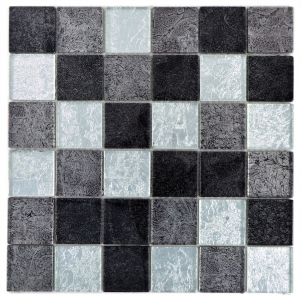 Muestra de mano mosaico azulejo translúcido negro mosaico de vidrio Cristal plata negro estructura MOS126-1784_m