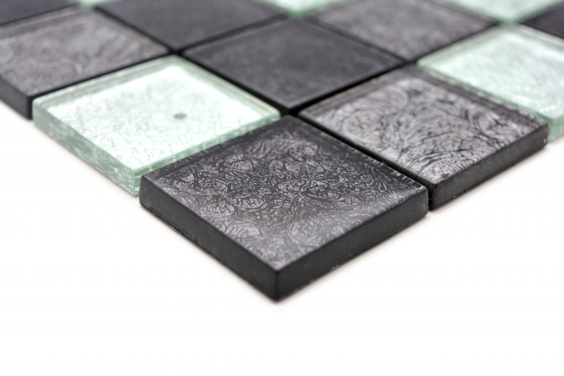 Muestra de mano mosaico azulejo translúcido negro mosaico de vidrio Cristal plata negro estructura MOS126-1784_m