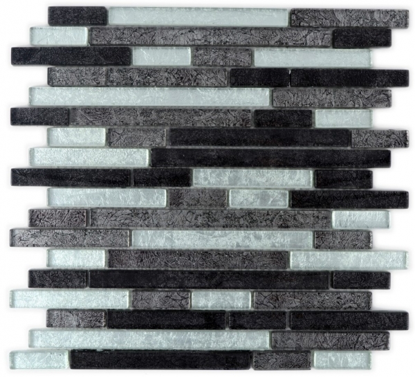 Muestra de mano mosaico azulejo translúcido negro compuesto mosaico de vidrio Cristal plata negro estructura MOS86-1703_m