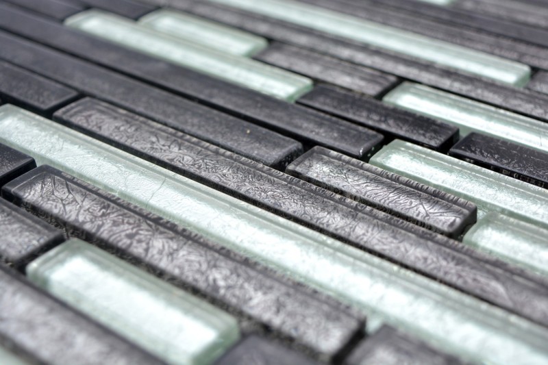Mosaico de azulejos varillas de mosaico de vidrio gris plata negro estructura de metal mirada MOS86-1703