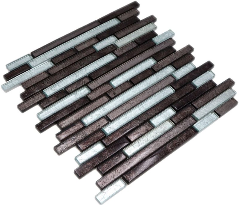 Mosaico de azulejos varillas de mosaico de vidrio gris plata negro estructura de metal mirada MOS86-1703
