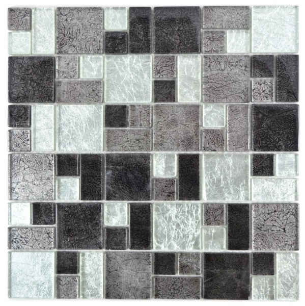 Muestra de mano mosaico azulejo translúcido negro combinación mosaico de vidrio Cristal plata negro estructura MOS88-1703_m