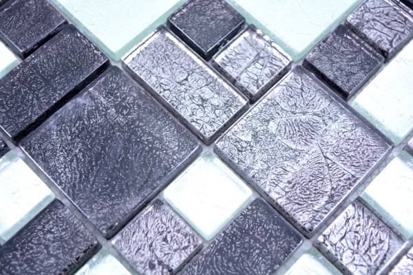 Muestra de mano mosaico azulejo translúcido negro combinación mosaico de vidrio Cristal plata negro estructura MOS88-1703_m