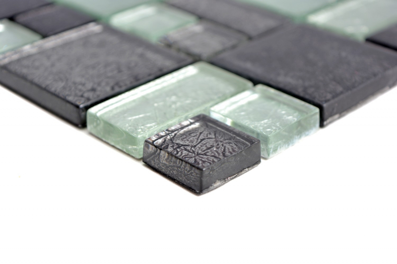 Muestra de mano mosaico azulejo translúcido negro combinación mosaico de vidrio Cristal plata negro estructura MOS88-1703_m