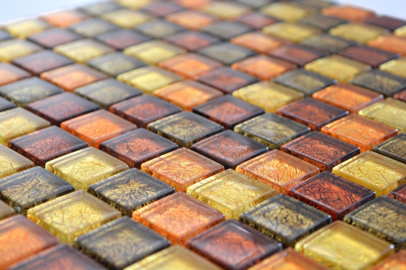 Muestra de mano mosaico azulejo Mosaico de vidrio translúcido Cristal oro naranja estructura MOS120-07414_m