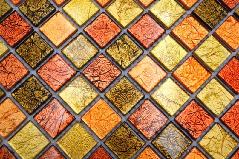 Mosaico de vidrio oro naranja mosaico azulejo estructura azulejo backsplash cocina ducha pared MOS120-7414