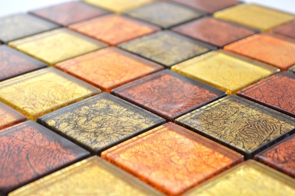 Muestra de mano mosaico azulejo Mosaico de vidrio translúcido Cristal oro naranja estructura MOS120-07424_m