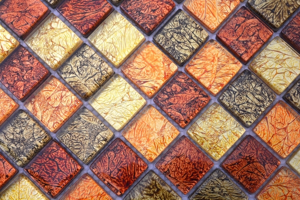 Muestra de mano mosaico azulejo Mosaico de vidrio translúcido Estructura de cristal oro naranja MOS120-07814_m