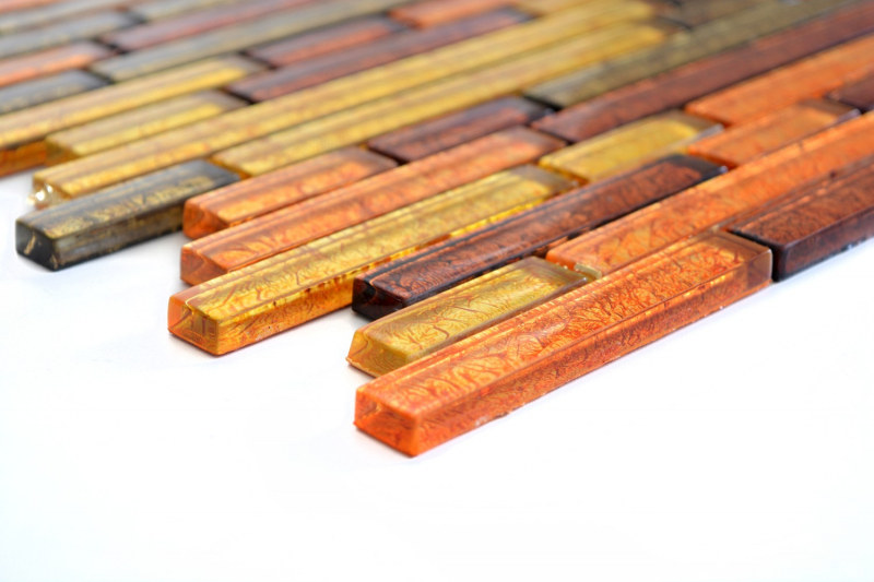 Muestra de mano mosaico azulejo Mosaico de vidrio compuesto translúcido Estructura de color naranja oro cristal MOS86-07814_m