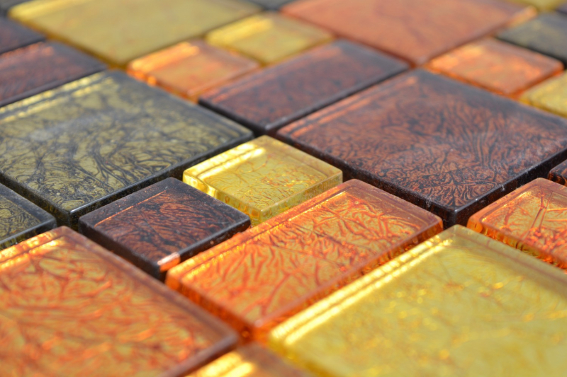 Mosaico de vidrio oro mosaico azulejo combinación naranja estructura azulejo backsplash cocina ducha pared MOS88-07814