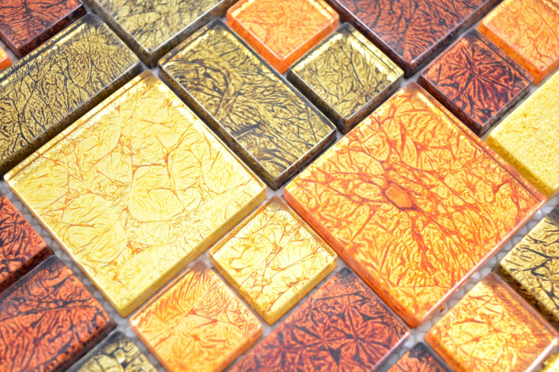 Mosaico de vidrio oro mosaico azulejo combinación naranja estructura azulejo backsplash cocina ducha pared MOS88-07814