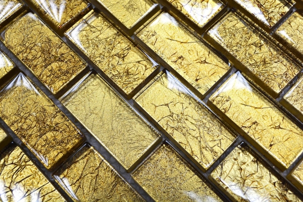 Muestra de mano mosaico azulejo Ladrillo translúcido Mosaico de cristal Estructura de oro MOS120-0784_m
