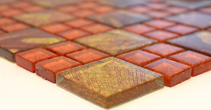 Muestra de mano mosaico azulejo Mosaico de vidrio combinado translúcido Crystal Sunrise naranja MOS88-8SRO_m