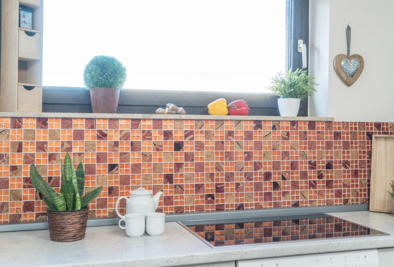 Mosaico de vidrio naranja mosaico azulejo Sunrise azulejo backsplash cocina ducha pared MOS88-8SRO