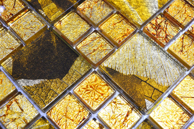 Muestra de mano mosaico azulejo Mosaico de vidrio combinado translúcido Cristal Oro del desierto MOS88-8DSG_m