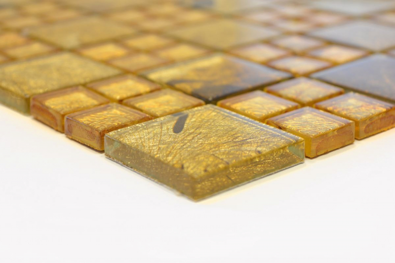Muestra de mano mosaico azulejo Mosaico de vidrio combinado translúcido Cristal Oro del desierto MOS88-8DSG_m