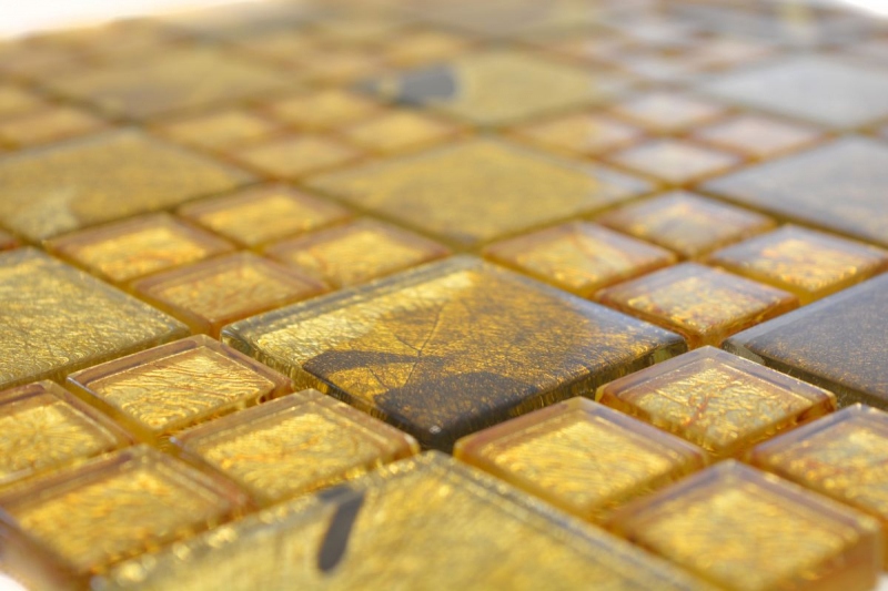 Muestra de mano mosaico azulejo Mosaico de vidrio combinado translúcido Cristal Oro del desierto MOS88-8DSG_m