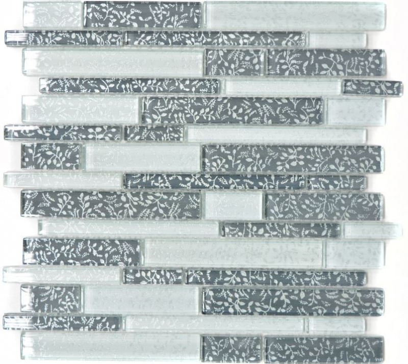 Muestra de mano mosaico azulejo translúcido blanco gris compuesto mosaico de vidrio Crystal Chic Flores MOS86-8CFL_m