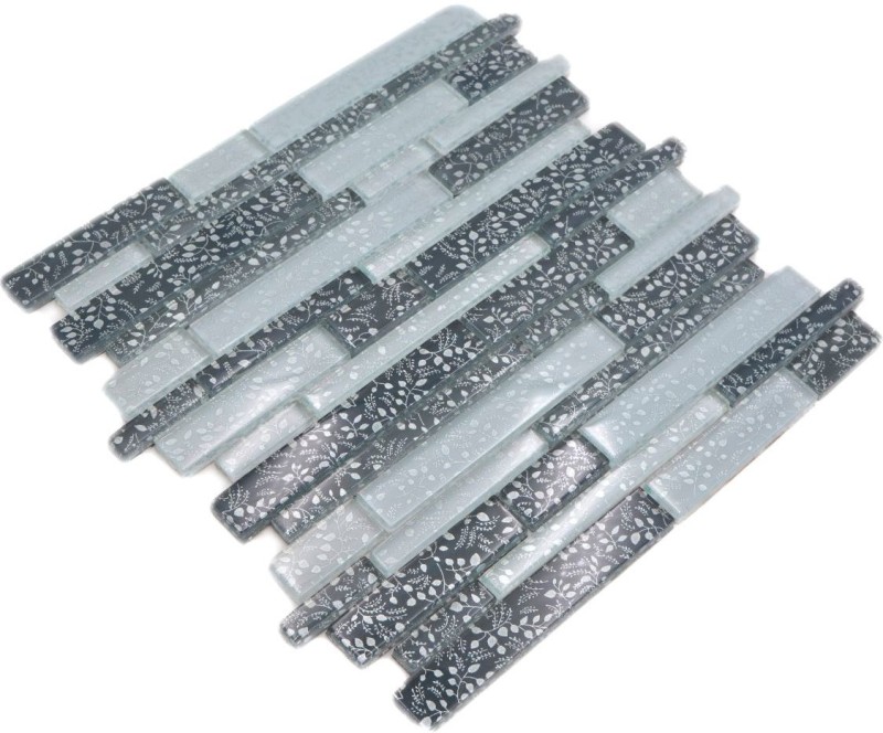 Mosaico de vidrio varillas mosaico azulejos azulejos backsplash blanco gris antracita flores MOS86-8CFL
