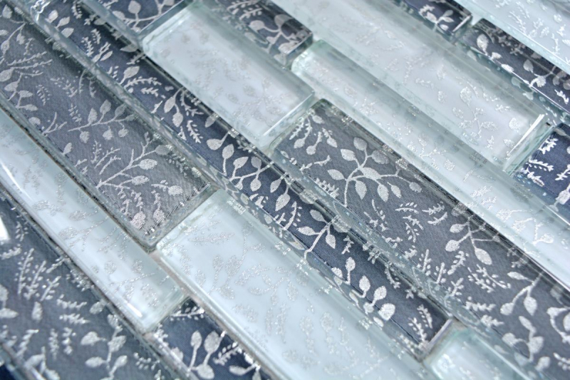 Muestra de mano mosaico azulejo translúcido blanco gris compuesto mosaico de vidrio Crystal Chic Flores MOS86-8CFL_m