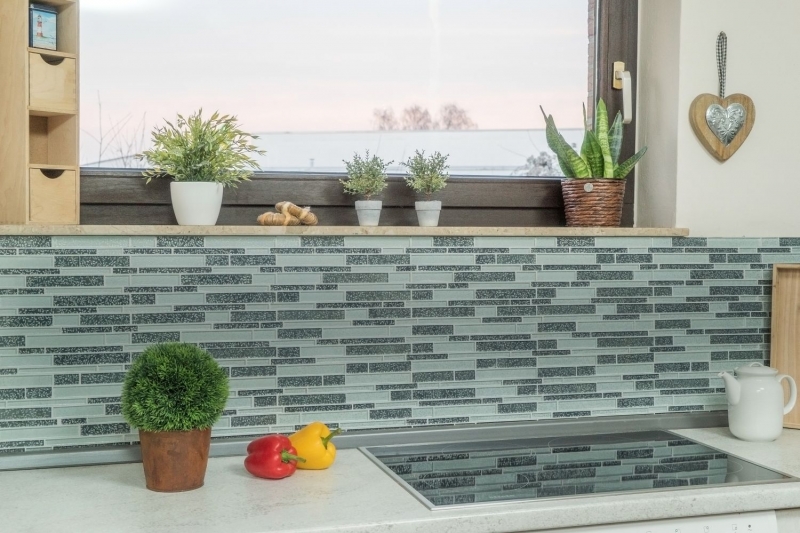Mosaico de vidrio varillas mosaico azulejos azulejos backsplash blanco gris antracita flores MOS86-8CFL