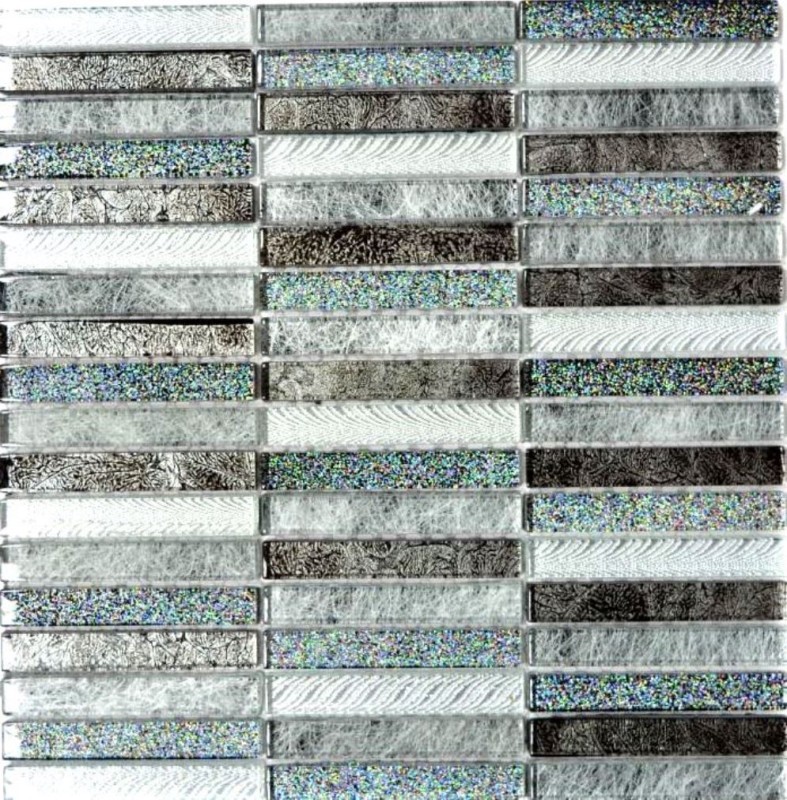 Muestra de mano mosaico azulejo translúcido varillas mosaico de vidrio Crystal Day plata MOS87-STDS_m