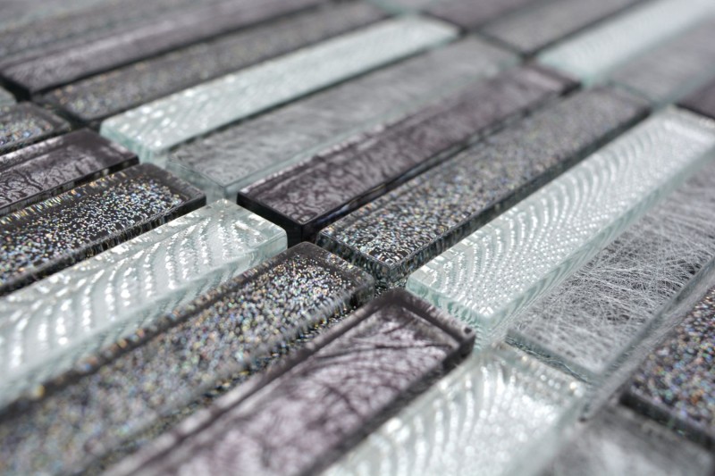 Barras de mosaico de vidrio mosaico azulejos espejo brillo plata antracita MOS87-STDS